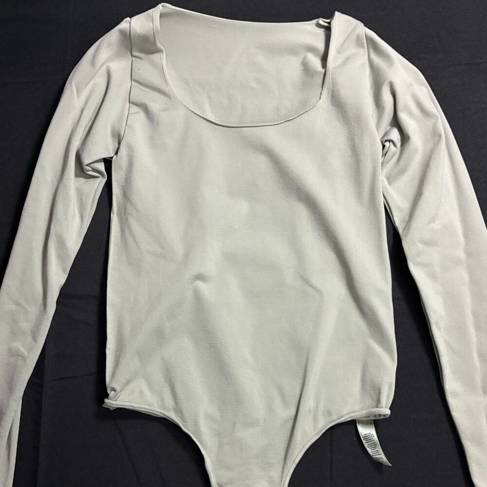SKIMS Light Blue/Teal Long Sleeve Bodysuit S/M Scoop Neck Stretch